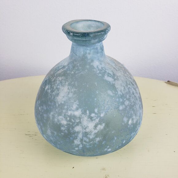 SAN MIGUEL VIDRIOS Textured Green Bulbous Recycled Art Glass Vase Bottle SPAIN - Picture 2 of 8